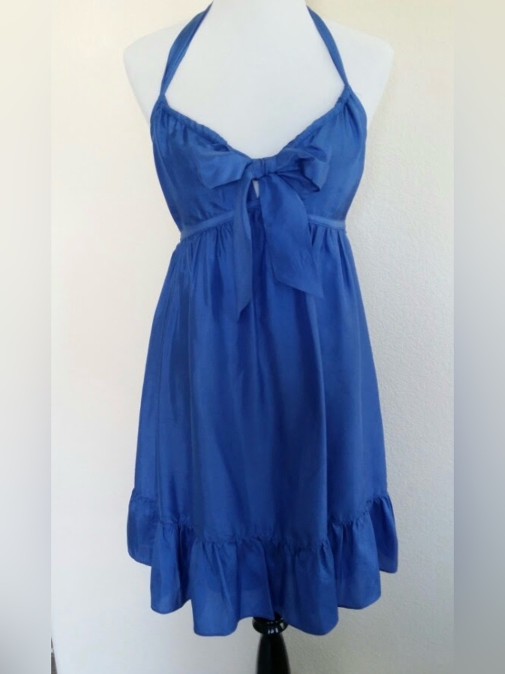 RARE NWT Banana Republic Royal Blue Halter Tie-Front Dress 100% Silk